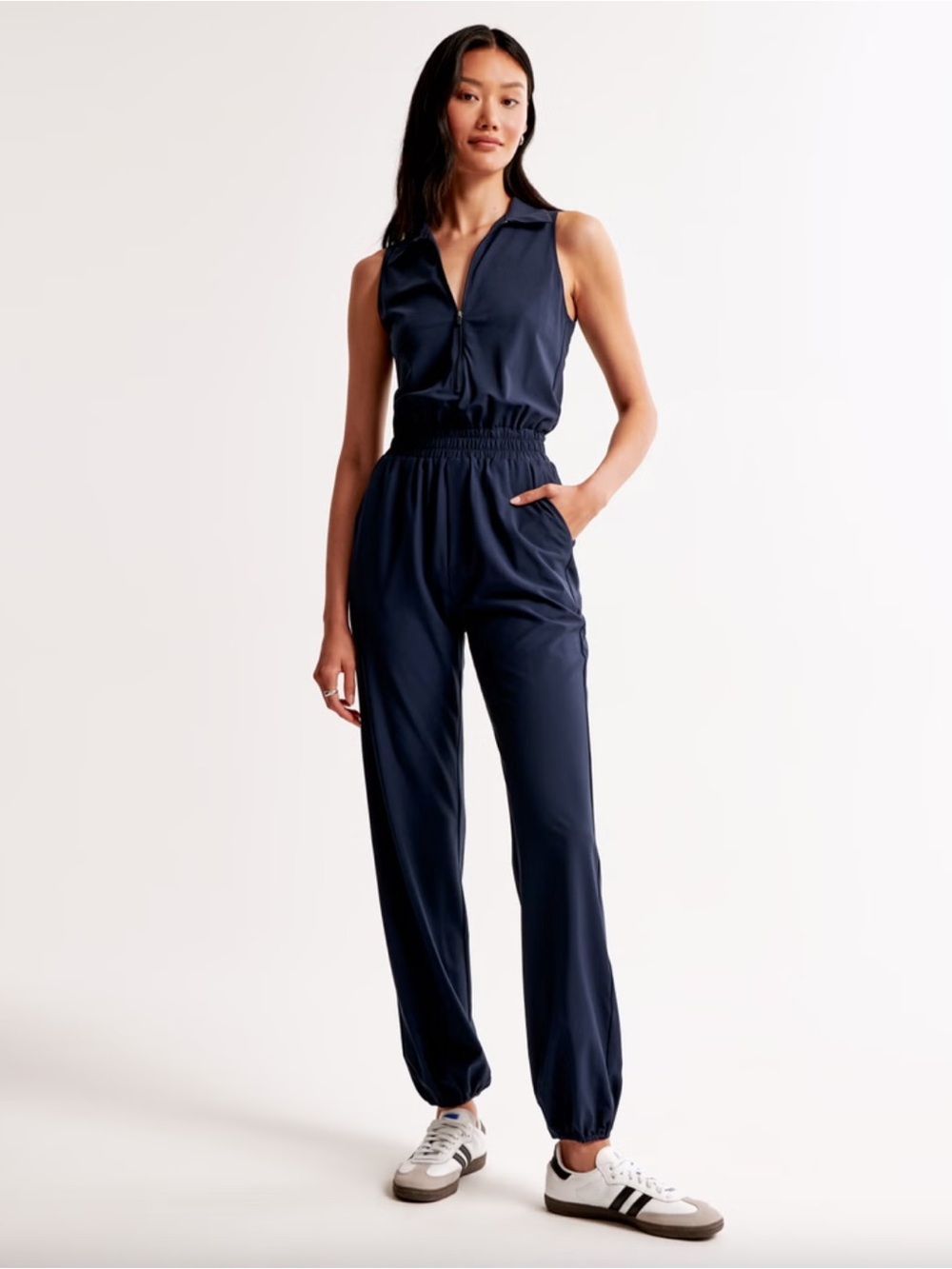 Abercrombie & Fitch Traveler Sleeveless Navy Zip-Front Jumpsuit XL